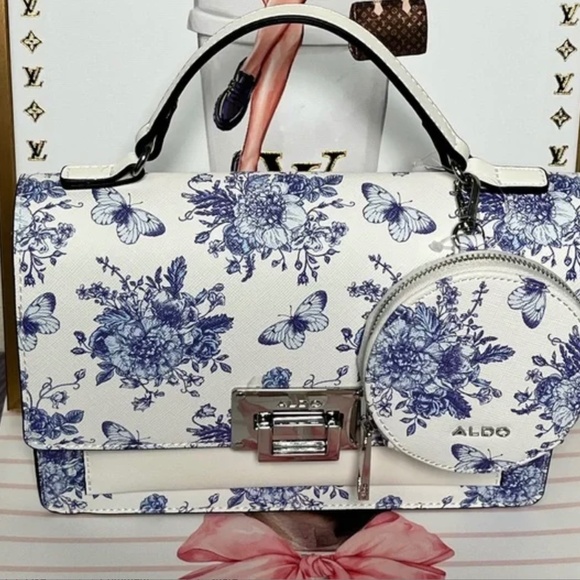 Aldo 🎁 NWT White and Blue Crossbody Bag with Porcelain Print🎁 Gift Ready - Picture 1 of 8